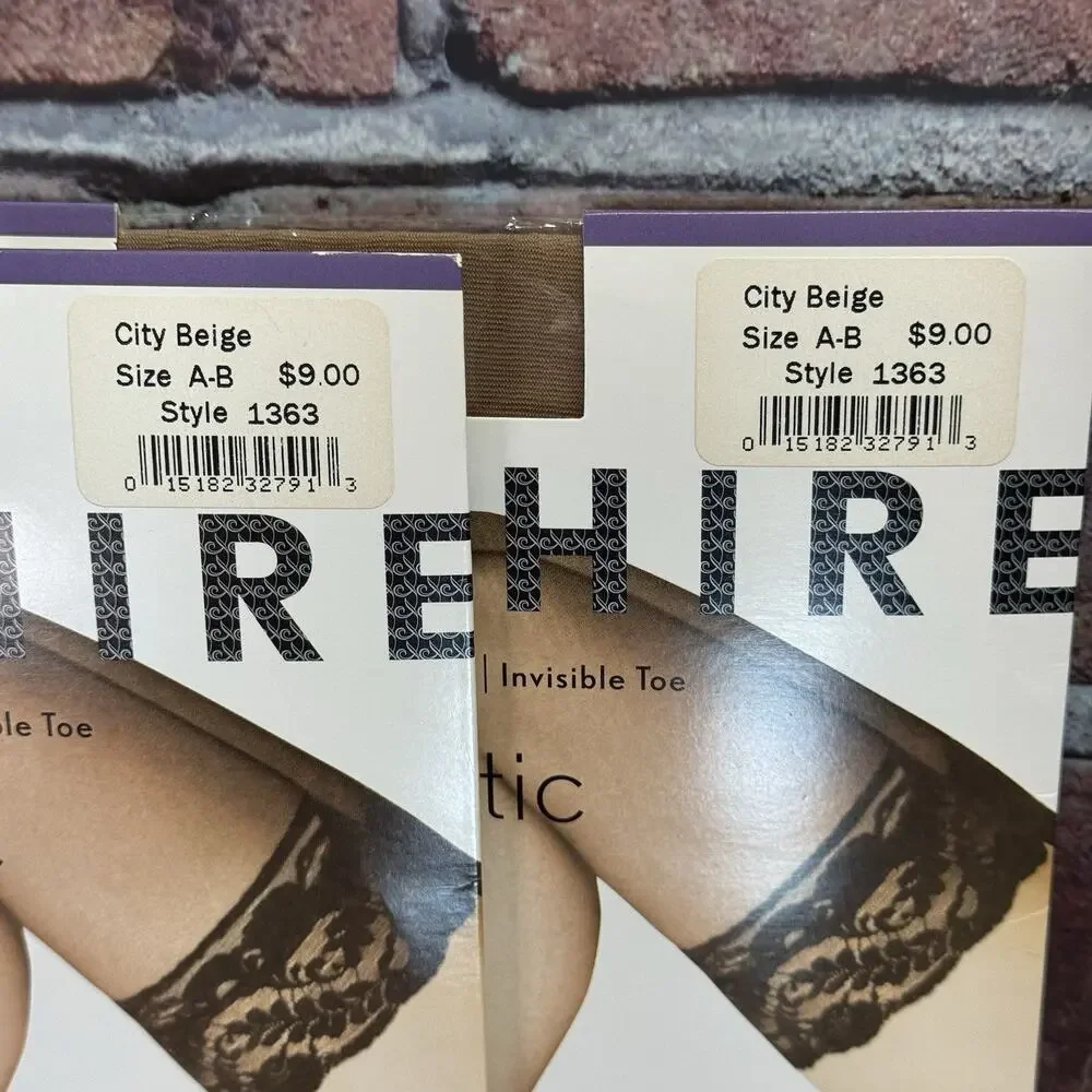 Lot of 2 Berkshire Lace Top Thigh-High Stockings‎ Sz AB City Beige #1363